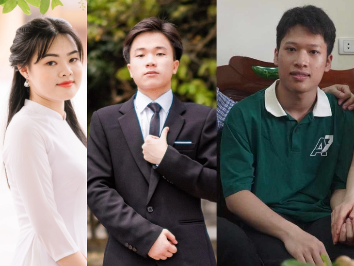 Phạm Thị Vân Anh - thủ khoa toàn quốc khối D01 với tổng điểm 28,9; Nguyễn Mạnh Thắng - thủ khoa toàn quốc khối A00 với 29,35 điểm; Mai Duy Anh Quân - thủ khoa toàn quốc khối B00 đạt 29,80 điểm - Ảnh: NVCC